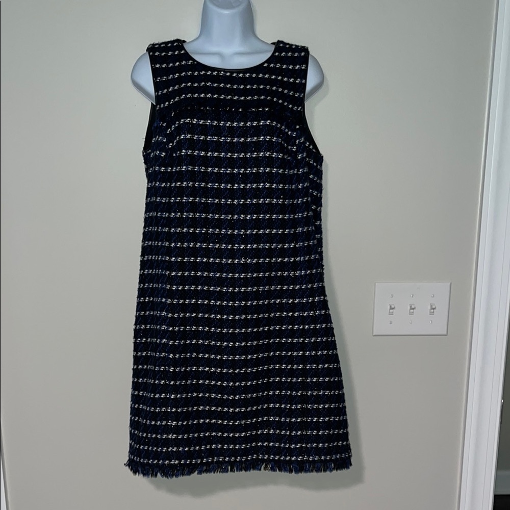 Ann Taylor Dress Size 10 Blue Boucle Knit Mini Shift Glitter Sleeveless dress